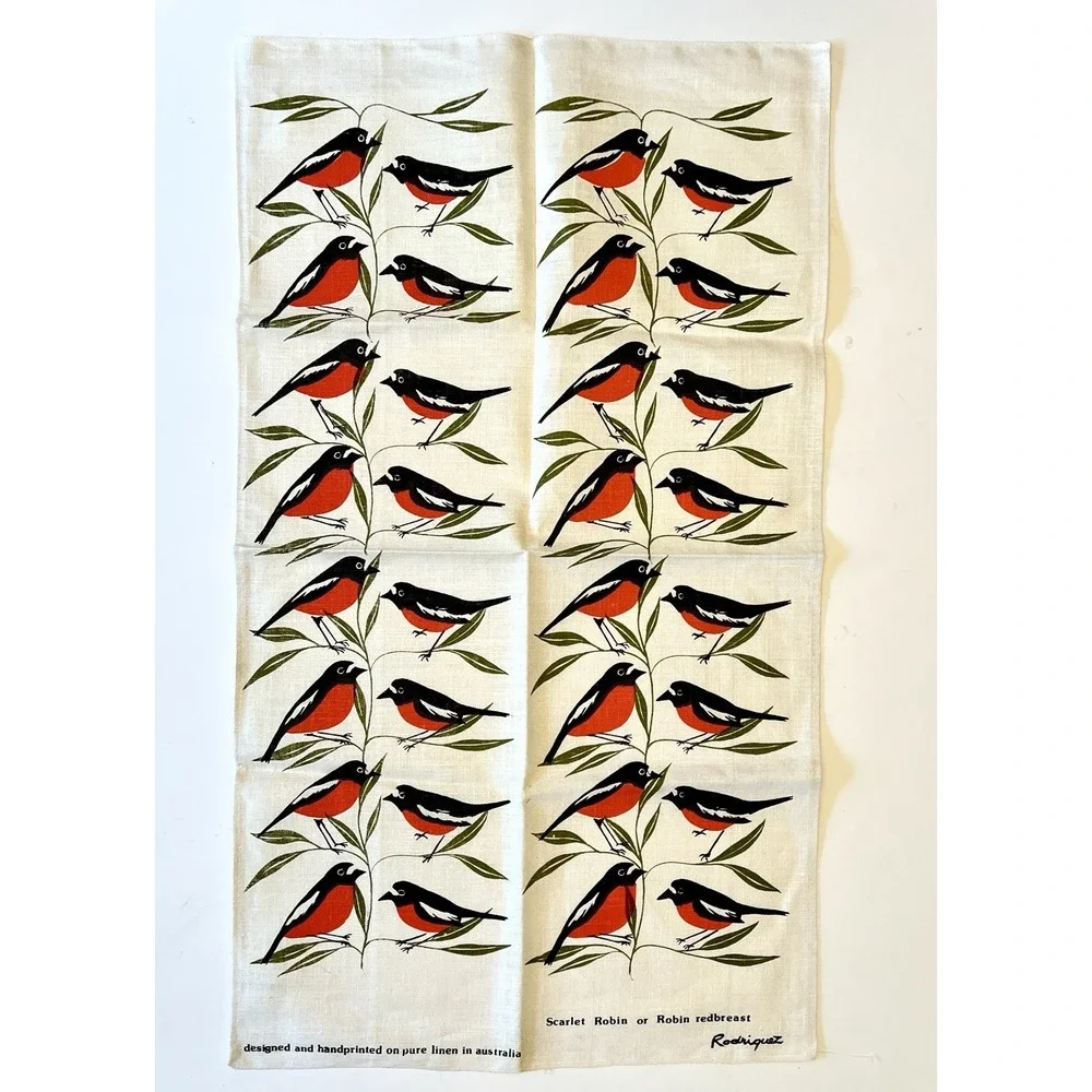 Rodriguez Australian Red Robin Linen Kitchen Tea‎ Towel